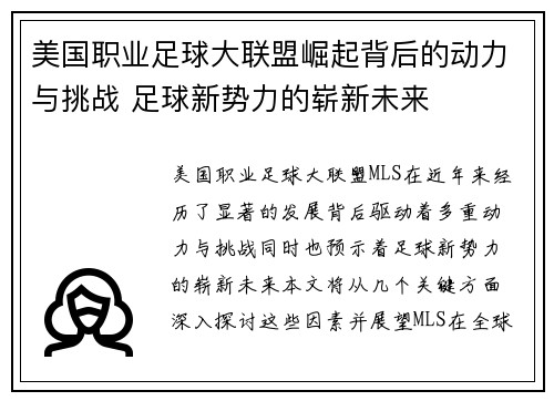 美国职业足球大联盟崛起背后的动力与挑战 足球新势力的崭新未来