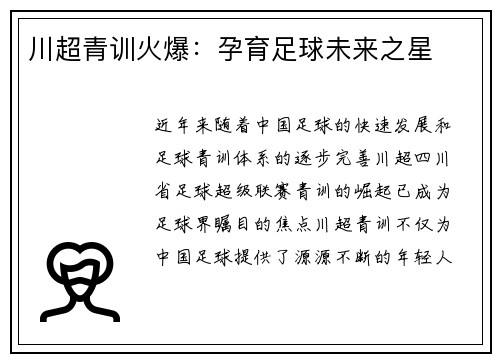 川超青训火爆：孕育足球未来之星